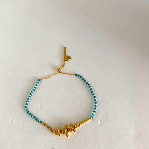 Gorjana 18k gold plated teal & white beads adjustable brand new